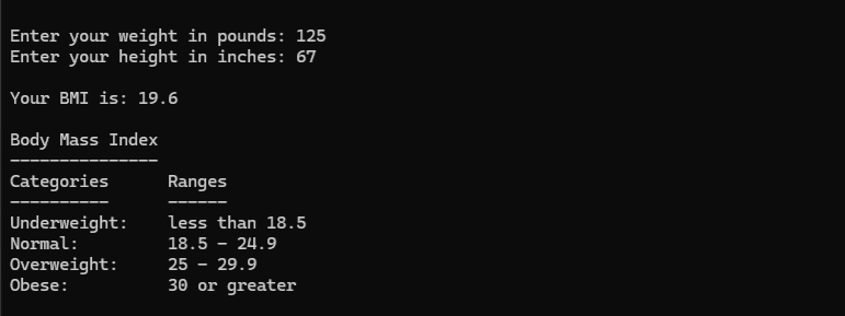 BMI Calculator in Java | Anthony Reese